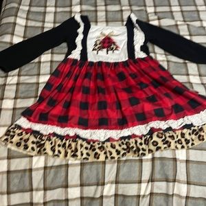 Girls handmade Buffalo plaid leopard print dress